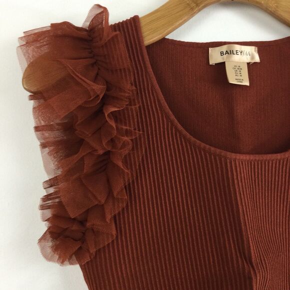 Bailey/44 Womens Rust Ruffle Sleeved Ribbed Knit Blouse Top Rust Size Medium - Picture 2 of 10